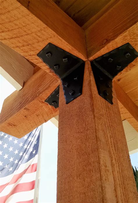 post and beam with lap joint metal brackets|decorative brackets for wood beams.